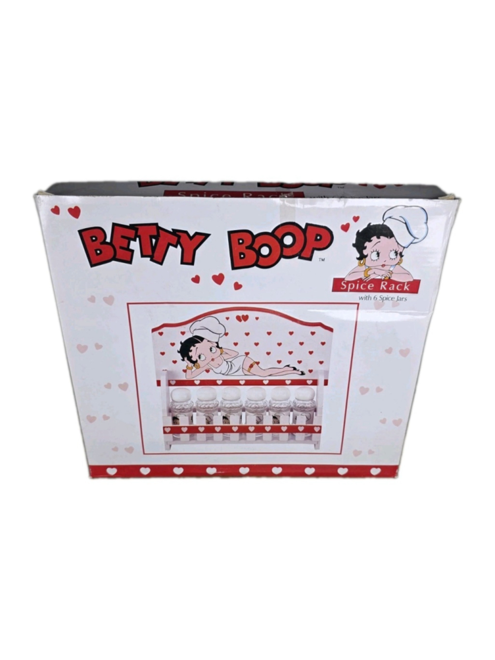Vintage 2004 Betty Boop Spice Rack 6 Glass Jars Bright Ideas BBK05R New Open Box